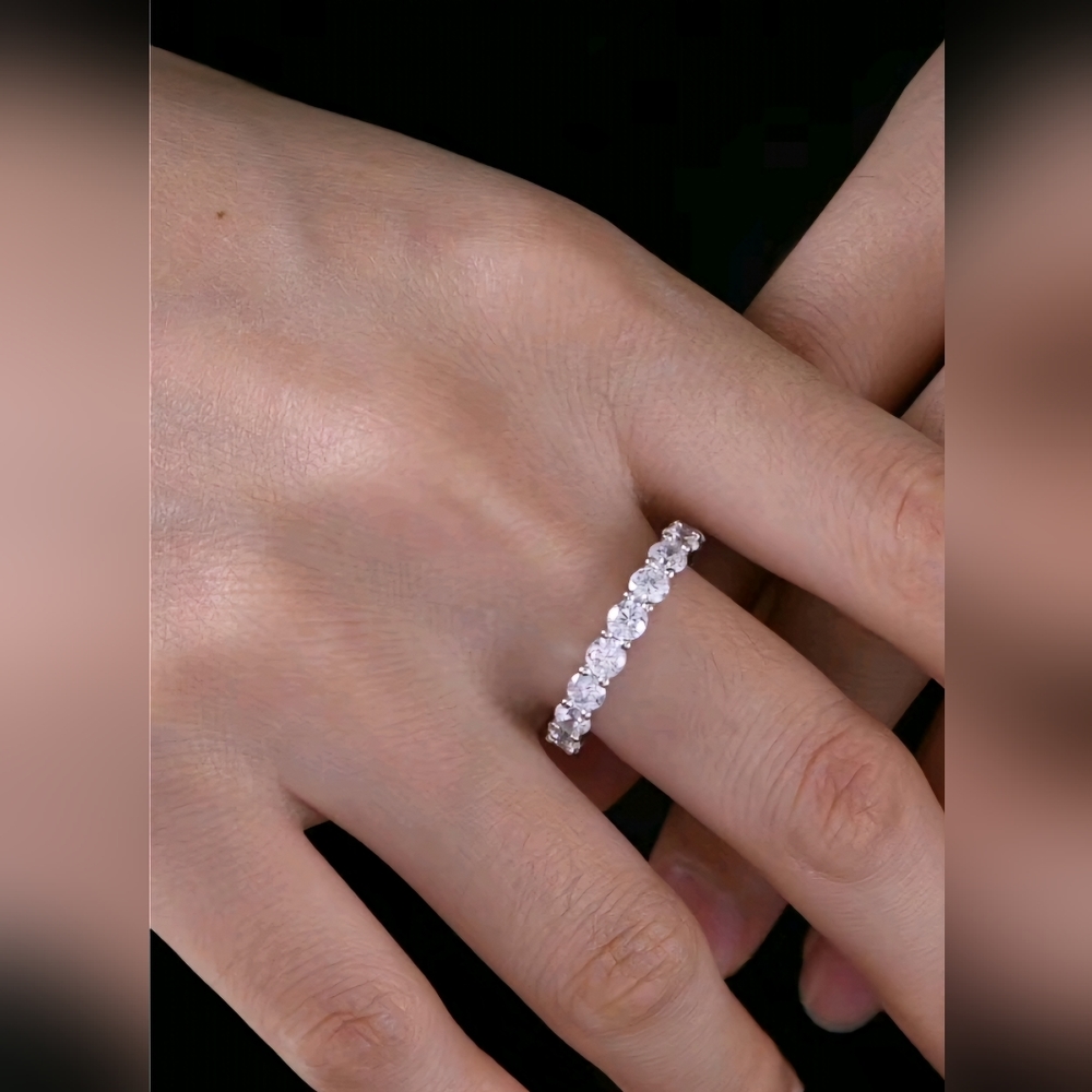 Sterling Silver .925 Cubic Zirconia Eternity Ring Band - Picture 7 of 7